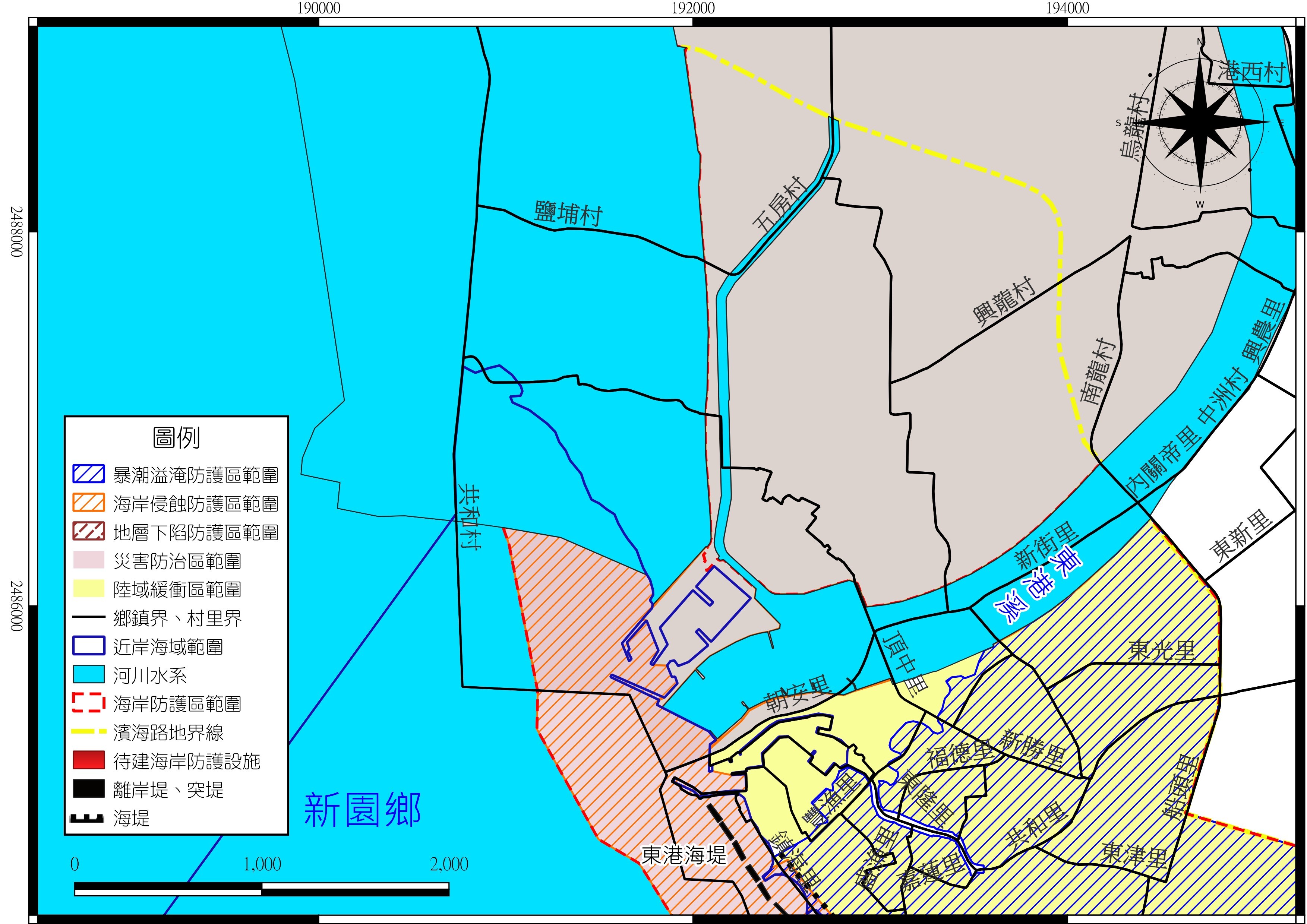 圖3-1 屏東縣一級海岸防護區範圍圖